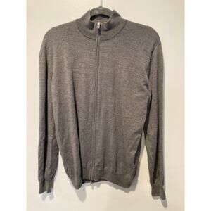 Fedeli Slim Fit Zip Up Cardigan  Virgin Superfine Italian Wool Gray Sz L Flaw